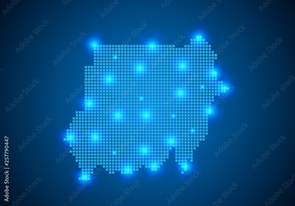 Poster abstract blue background with map, internet line, connected points. map with dot nodes. global netwo