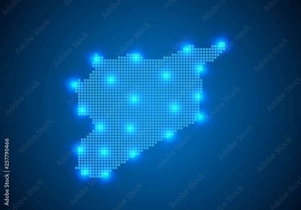 Poster abstract blue background with map, internet line, connected points. map with dot nodes. global netwo