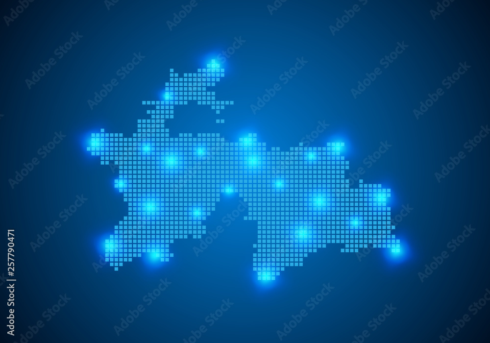 Poster abstract blue background with map, internet line, connected points. map with dot nodes. global netwo