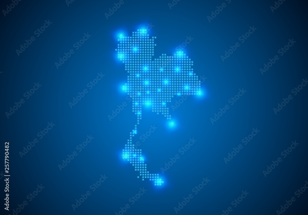 Poster abstract blue background with map, internet line, connected points. map with dot nodes. global netwo