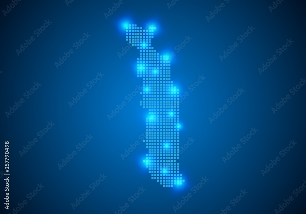 Poster abstract blue background with map, internet line, connected points. map with dot nodes. global netwo