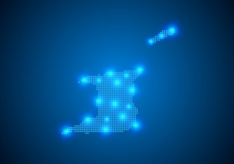 Obraz premium Abstract blue background with map, internet line, connected points. map with dot nodes. Global network connection concept. Wire frame 3D mesh polygonal network line. vector.