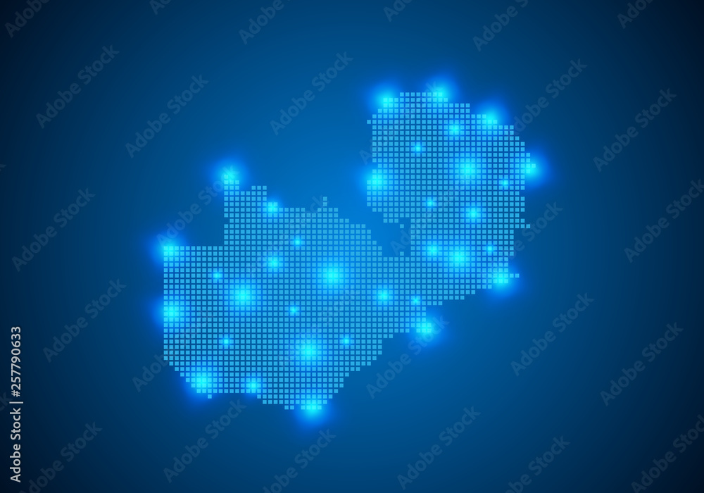 Poster abstract blue background with map, internet line, connected points. map with dot nodes. global netwo