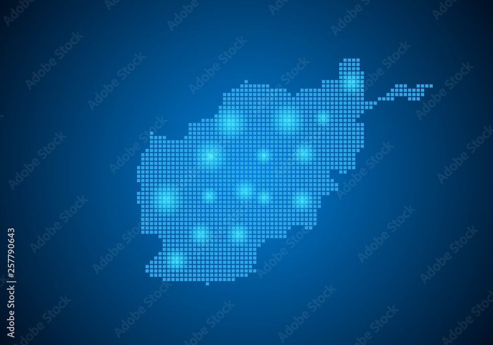 Poster abstract blue background with map, internet line, connected points. map with dot nodes. global netwo