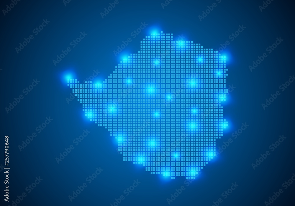 Poster abstract blue background with map, internet line, connected points. map with dot nodes. global netwo