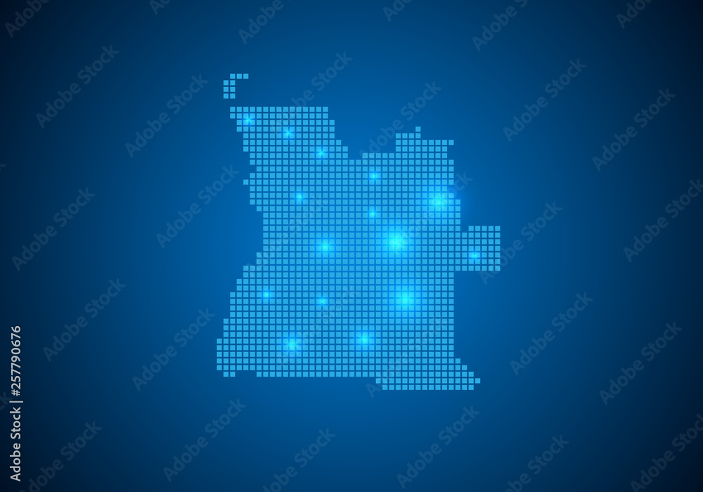 Poster abstract blue background with map, internet line, connected points. map with dot nodes. global netwo