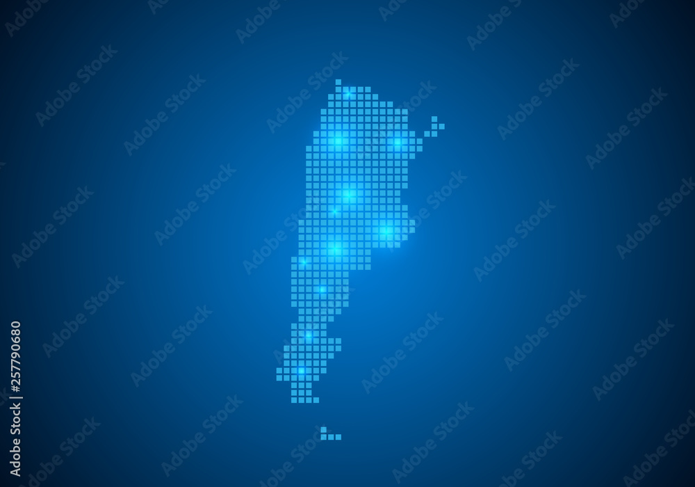 Poster abstract blue background with map, internet line, connected points. map with dot nodes. global netwo