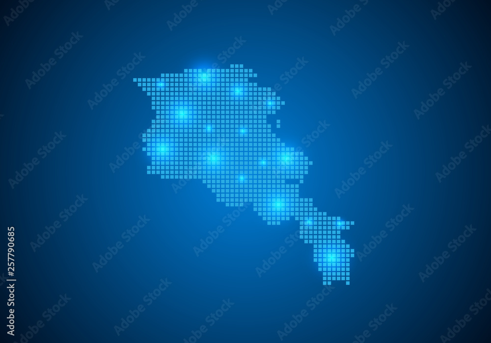 Poster abstract blue background with map, internet line, connected points. map with dot nodes. global netwo