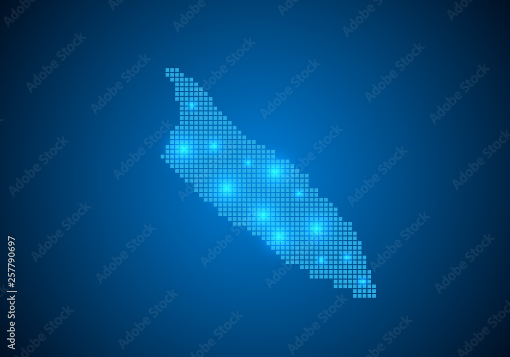 Poster abstract blue background with map, internet line, connected points. map with dot nodes. global netwo