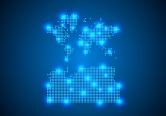 Abstract blue background with map, internet line, connected points. map with dot nodes. Global network connection concept. Wire frame 3D mesh polygonal network line. vector.