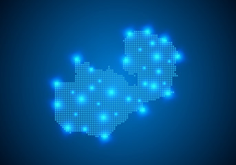 Obraz premium Abstract blue background with map, internet line, connected points. map with dot nodes. Global network connection concept. Wire frame 3D mesh polygonal network line. vector.