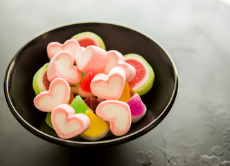 Marshmallow and jelly in bowl, stop motion picture in studio Thailand
