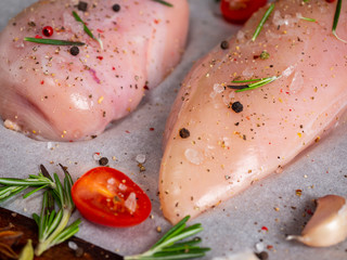 Fresh chicken breast, spices, vegetables, rosemary