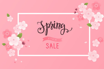 Spring sale background with beautiful cherry blossom.