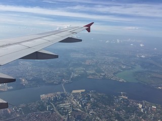 Fototapeta premium Aerial view from airplane windows