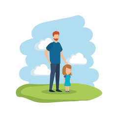 father with daughter in the camp