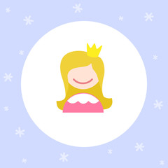 Girl face icon. Bright cartoon avatar for the Internet, sticker, stripes, typography