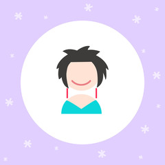 Girl face icon. Bright cartoon avatar for the Internet, sticker, stripes, typography