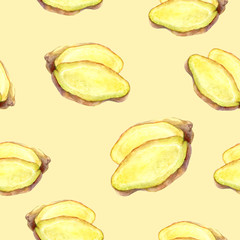 Watercolor hand drawn ginger isolated seamless pattern.
