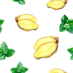 Naklejka premium Watercolor hand drawn ginger isolated seamless pattern.
