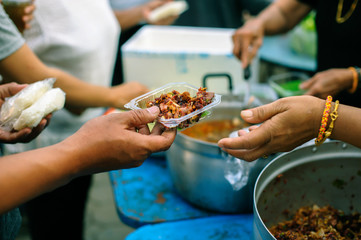 Food donation to help people in hunger relief : Sharing concept