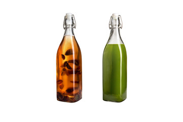Two bottles of fresh lemonade on a white background. Isolated.