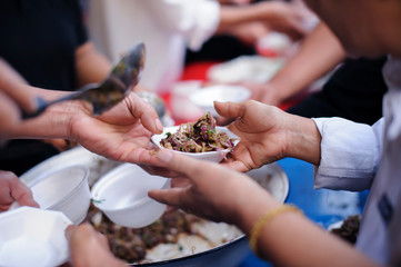 Food donation to help people in hunger relief : Sharing concept