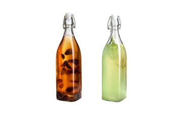 Two bottles of fresh lemonade on a white background. Isolated.