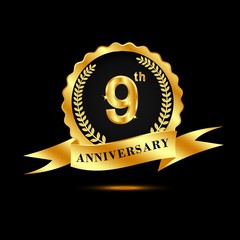 Celebrating 9 Years Anniversary gold vector 