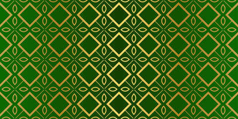 Seamless Patterns Set, Abstract Traditional Geometric Texture. Ornament For Interior Design, Greeting Cards, Birthday Or Wedding Invitations, Paper Print. Ethnic Background In East Style. Green gold