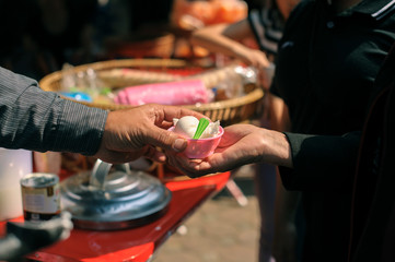 Food donation to relieve hunger. The concept of poverty