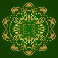 Ornamental Circle Pattern. Hand Draw Mandala. Vintage Decorative Elements. Vector Illustration. Anti-Stress Therapy Pattern. Green gold color