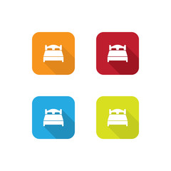 Colorful Bed Icons With Long Shadow