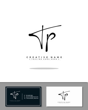 T P TP initial handwriting logo template vector.  signature logo concept