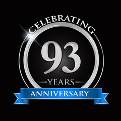 Fototapeta premium Celebrating 93 years anniversary logo. with silver ring and blue ribbon.