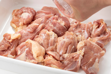 鶏肉に塩をかける