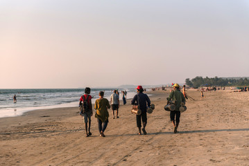 Drum sellers in beach. Goa, India. January 19, 2017