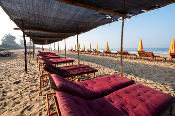 Chairs and sun loungers by the sea. Chairs and sun loungers by the sea.
