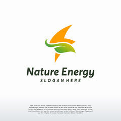 Nature Electricity logo template, leaf and Thunder logo vector