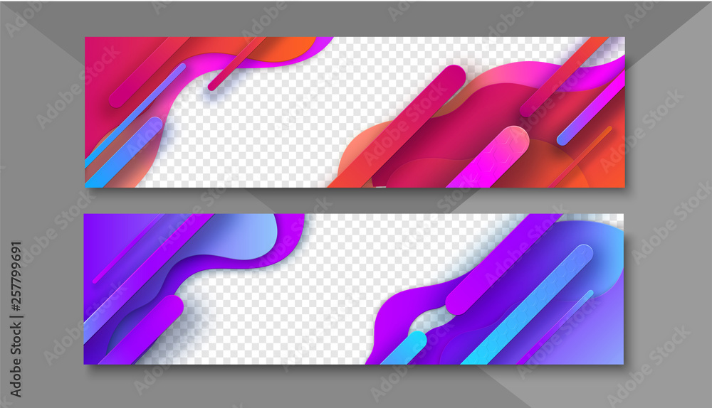 Wall mural set of abstract colorful banners with geometric pattern and transparent background.