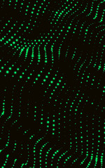 Black abstract background with green dotted digital pattern.