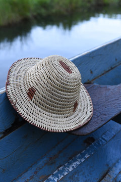 straw hat on a boat