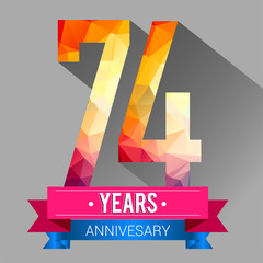 74 Years Anniversary logo. with colorful polygonal design elements.
