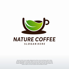 Fototapeta na wymiar Nature Coffee logo designs, Leaf Cup logo symbol