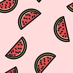 Cute cartoon flat style watermelon seamless pattern
