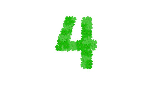 Clover four leaf pattern Alphabet set letter number countdown nine to zero, Good luck concept design illustration gold color isolated on black background animation 4K with alpha matte channel