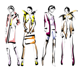 Stylish fashion models. Pretty young girls. Fashion womans Sketch