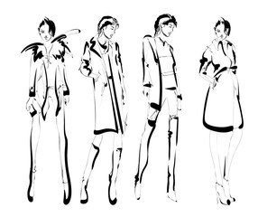 Stylish fashion models. Pretty young girls. Fashion womans Sketch