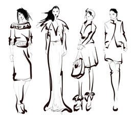 Stylish fashion models. Pretty young girls. Fashion womans Sketch