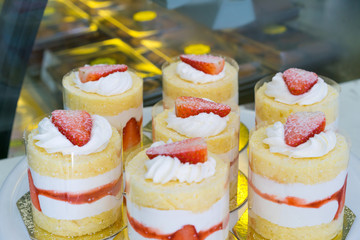 Strawberry Cream Cake  in coffee shop.